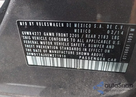 2014 Volkswagen Jetta 1.8T Se from USA, damaged, VIN 3VWD17AJXEM271910